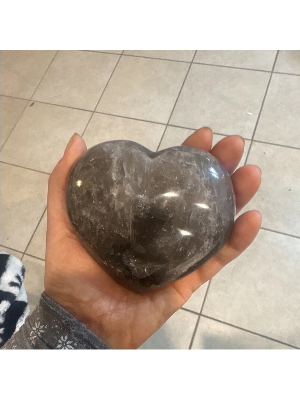 Polished Smokey Quartz Heart-Shaped Stone - Charcoal Gray